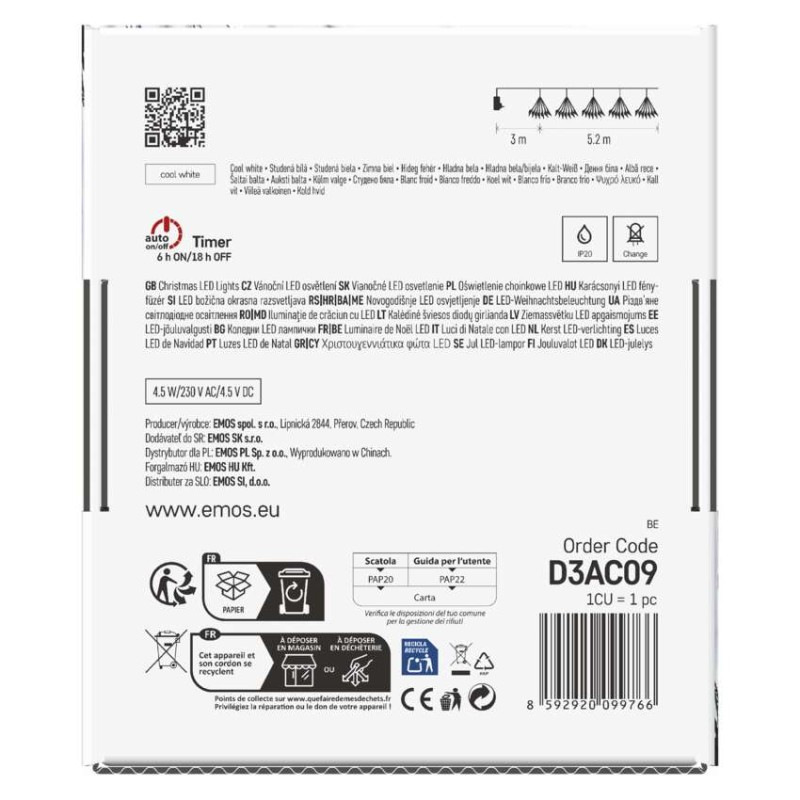 LED svetelná reťaz – svietiace trsy, nano, 5,2 m, vnút., studená biela, časovač 9