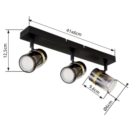 Stropné svietidlo, bodové, kov čierny matný, dymové sklo s prechodom do priehľadného skla, kov mosad 10