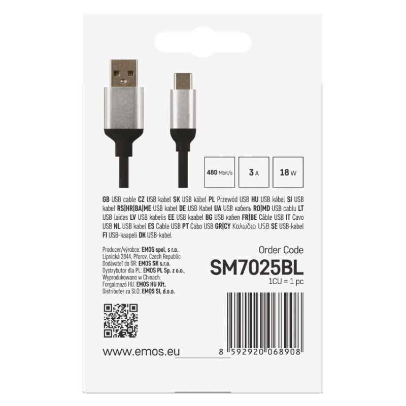 Nabíjací a dátový kábel USB-A 2.0 / USB-C 2.0, 1 m, čierny 2