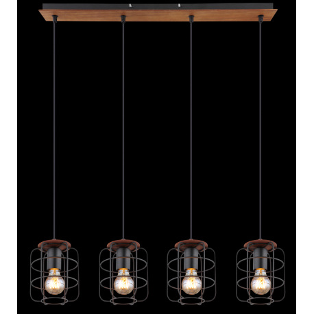 Závesné svietidlo, kov čierny, drevo hnedé, DxŠxV:740x150x1200, bez žiaroviek 4xE27, max. 40W 230V 12