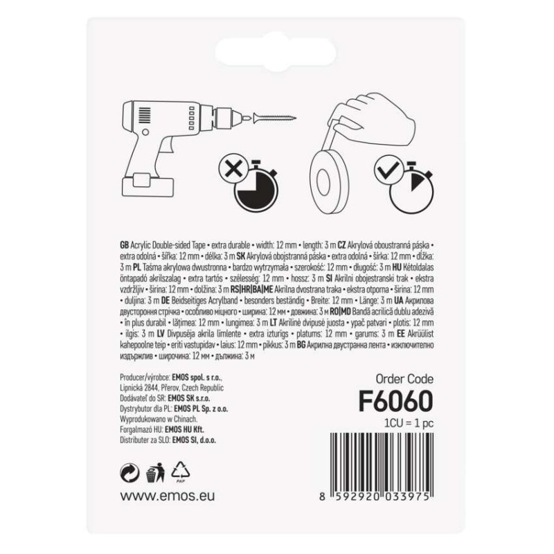 Akrylová páska 12mm / 3m, čirá 2