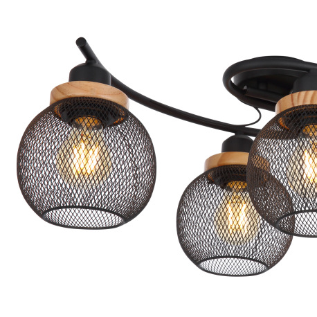 Stropné svietidlo, kov čierny, drevo, DxŠxV:600x350x220, bez žiaroviek 4xE27, max. 60W 230V 13