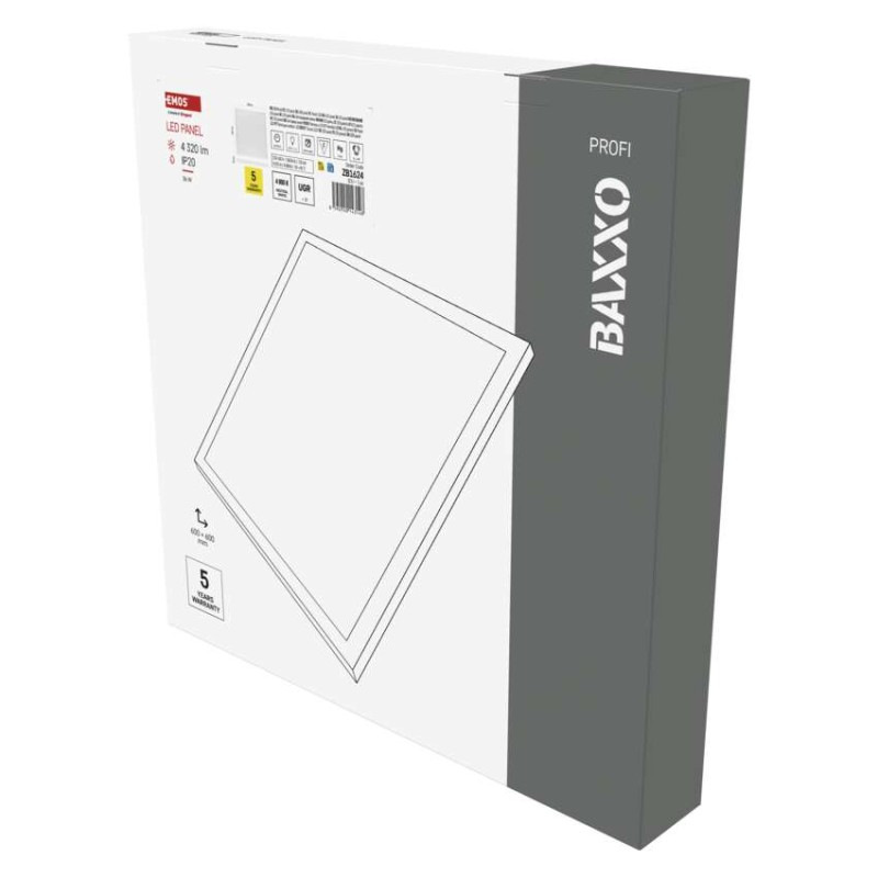 LED panel BAXXO 60×60, štvorcový prisadený biely, 36W neutr. biela