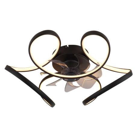 Stropný ventilátor, kov čierny matný, akryl biely, plast priehľadný, stmievateľný, niekoľko úrovní p 17