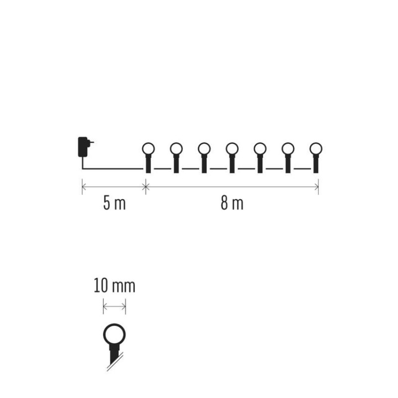 LED vianočná cherry reťaz – guličky, 8 m, vonk. aj vnútor., teplá biela, programy, časovač 5