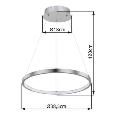 Závesné svietidlo, nikel, plast biely, Ø 385, V: 1200, vrátane 1xLED 19W 230V, 2160lm zdroj, 1000lm 10