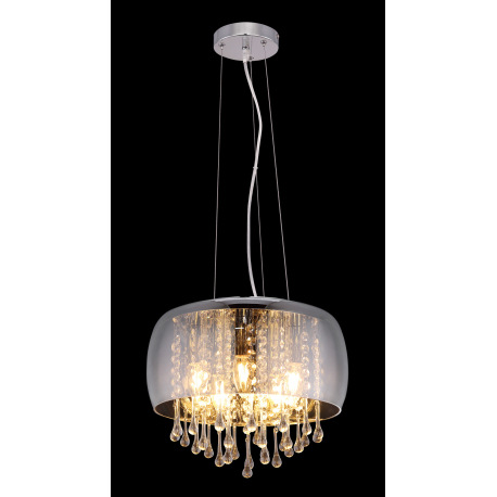 Závesné svietidlo, chróm, sklo dymové, sklenené krištále priehľadné, Ø350, V:1200, bez žiaroviek 5xE 2