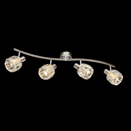 Stropné svietidlo, kov nikel matný, chróm, sklenený kryštál priehľadný, nastaviteľné, DxV:700x180, b 1