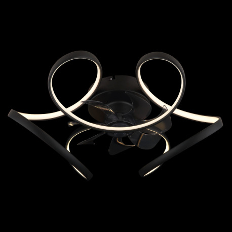 Stropný ventilátor, kov čierny matný, akryl biely, plast priehľadný, stmievateľný, niekoľko úrovní p 15