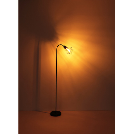 Stojanová lampa kov čierny matný, kovová mrižka čierna matná, vypínač na kábli, Flexo, DxŠxV: 370x22 6