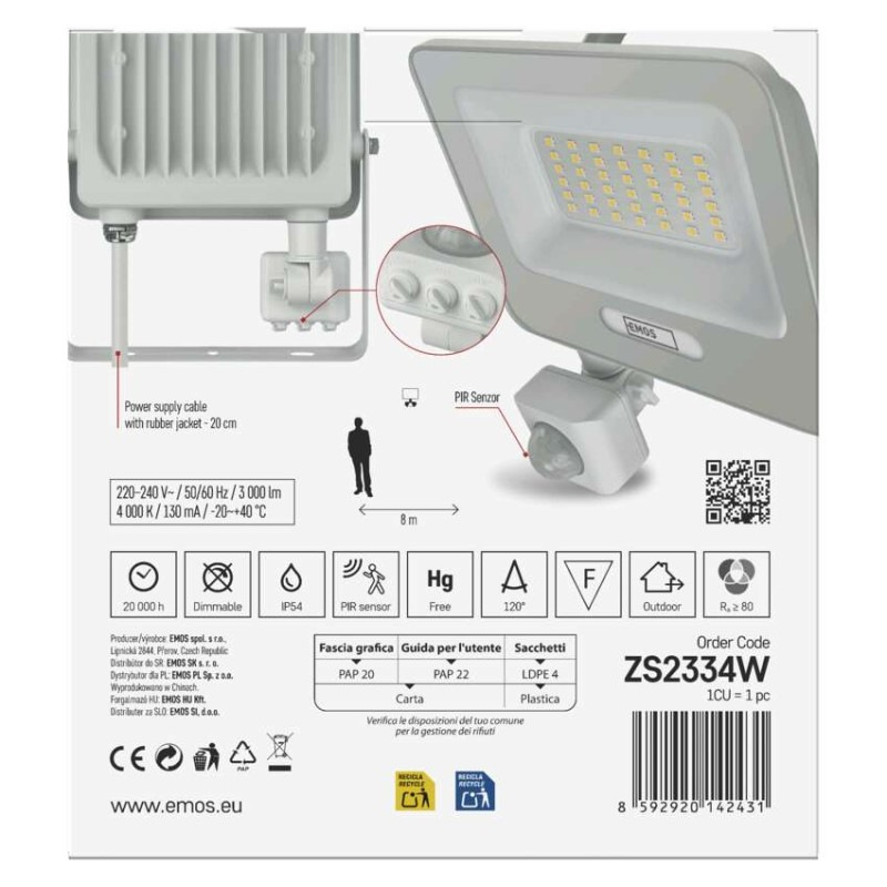 LED reflektor GLARO s pohybovým čidlom, 30 W, biely, IP54, 3000 lm, neutrálna biela 13