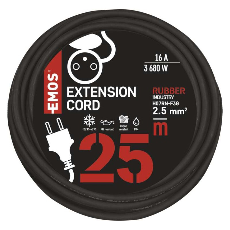 Vonkajší predlžovací kábel 25 m / 1 zásuvka / čierny / guma-neoprén / 230 V / 2,5 mm2 8