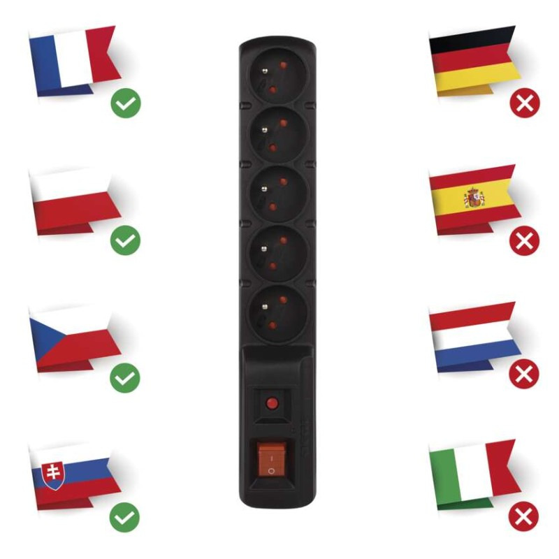 Prepäťová ochrana – 5 zásuviek, 3m, čierna 8