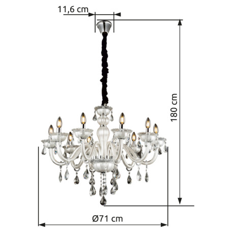 Závesné svietidlo, biele, sklo, K5 kryštály, Ø 710, V:1800, bez žiaroviek 10xE14, max. 40W 230V. 4