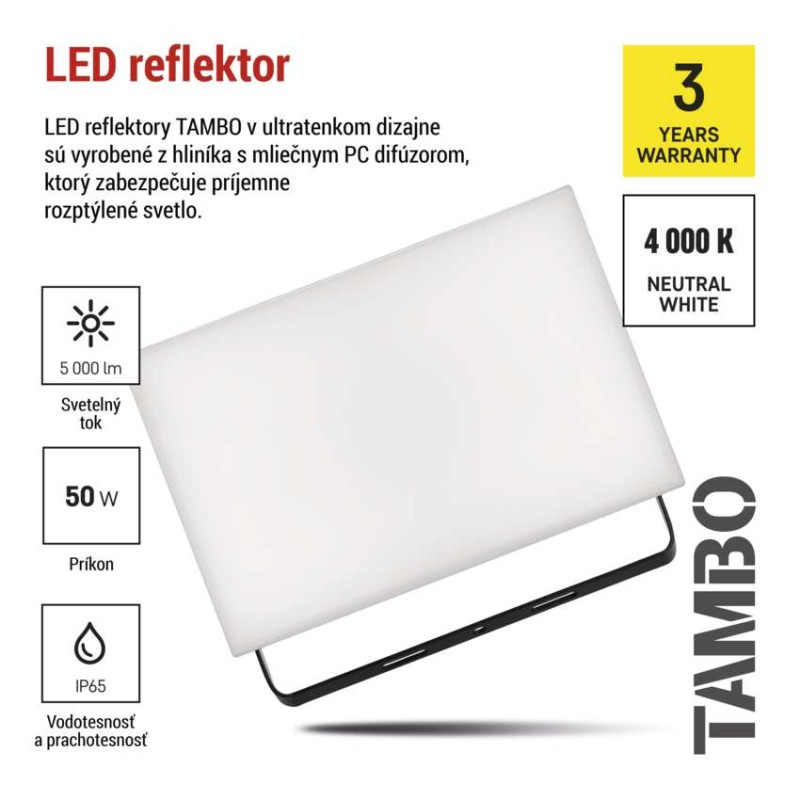 LED reflektor TAMBO, 50 W, 5000 lm, IP65, čierny 7