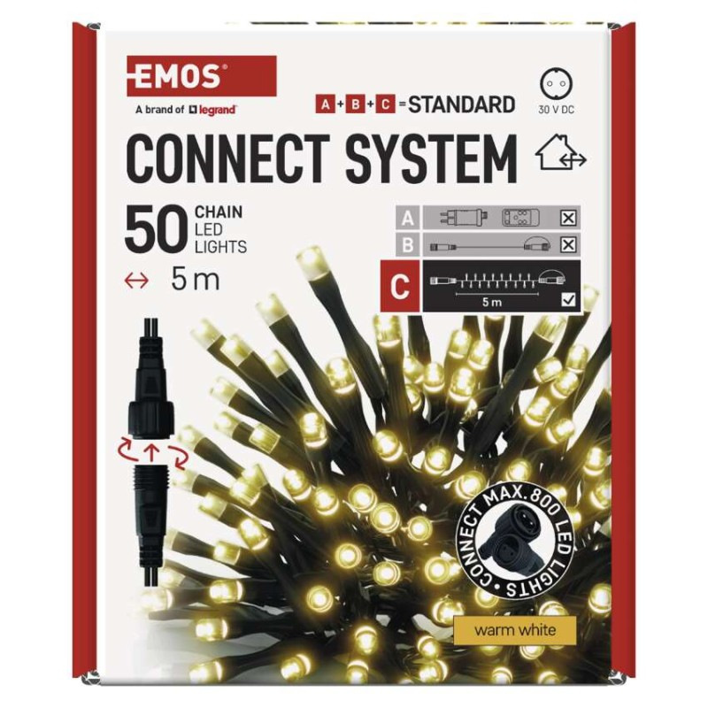 Standard LED spojovacia vianočná reťaz, 5 m, vonkajšia aj vnútorná, teplá biela 12