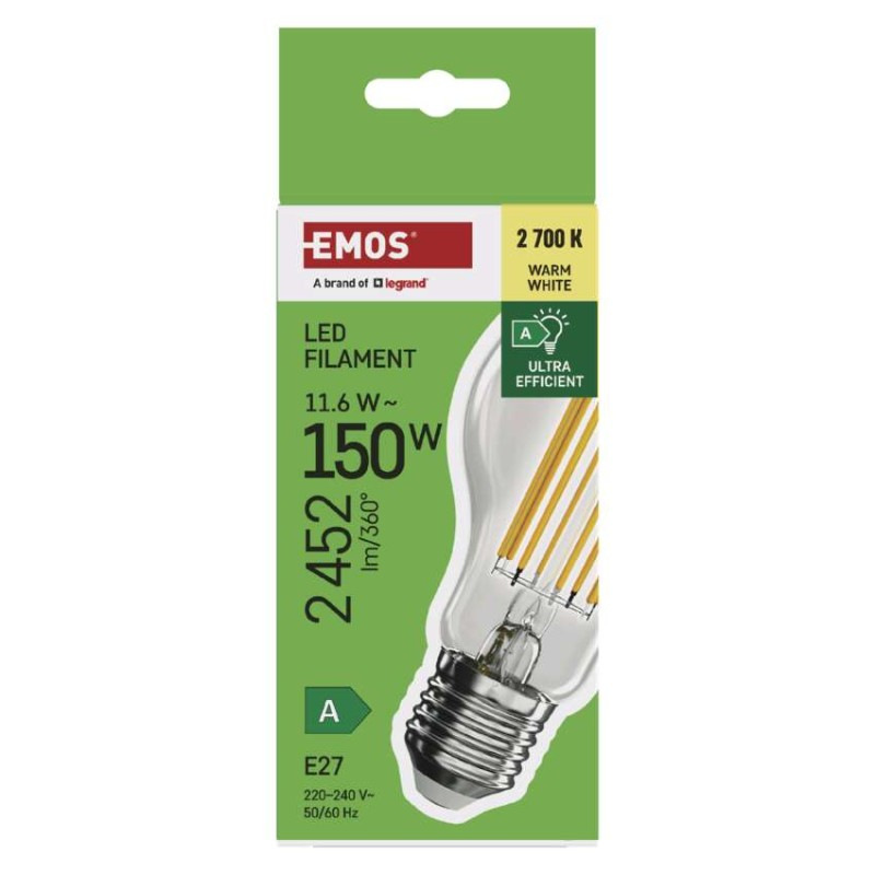 LED žiarovka Filament A70 / E27 / 11.6 W (150 W) / 2 452 lm / teplá biela / A CLASS 7