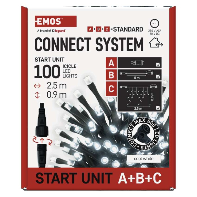 Štartovacia súprava pre spoj. reťaze Klasik – cencúle, 2,5 m, vonkajšia, studená biela, č. 10