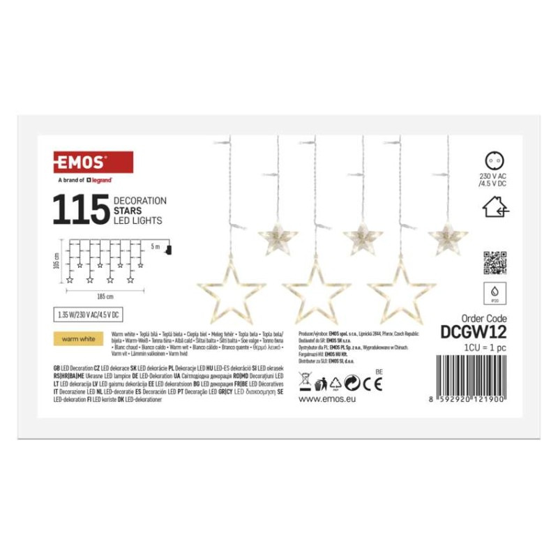 LED vianočný záves – hviezdy, 185x105 cm, vnútorný, teplá biela 3