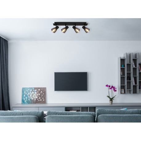 Stropné svietidlo, kov čierny, dymové sklo, DxŠxV:500x70x155mm, bez žiaroviek 4x E14, max. 40W 230V 12