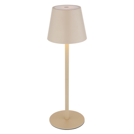 Stolová lampa, kov/plast pieskový/biely, dotyk. zap/vyp/stmievanie, USB-A 2.0 - USB-C; aku CR18650 1 12