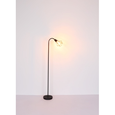 Stojanová lampa kov čierny matný, kovová mrižka čierna matná, vypínač na kábli, Flexo, DxŠxV: 370x22 7