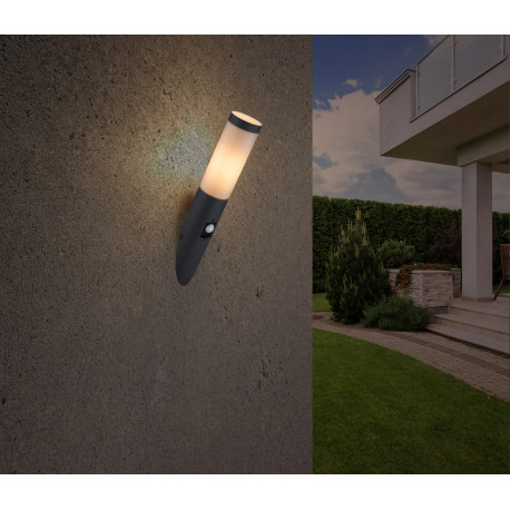 Vonkajšie svietidlo, nerez, antracit, plast biely, IP44, senzor: 90 °, dosah: 2-8m, Ø 76, V: 405, H: 1