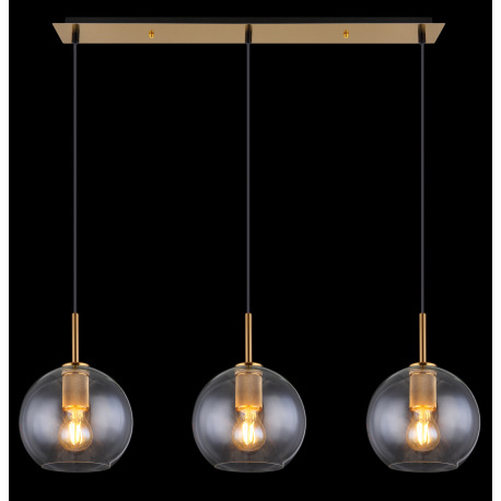Závesné svietidlo, mosadz matná, priehľadné sklo, čierny PVC kábel, DxŠxV:900x200x1200, bez žiarovie 6