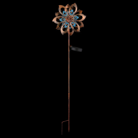 Solárne svietidlo, kov zlatej starožitnej farby, kov modrý, sklenená guľa číra s efektom prasknutého 5