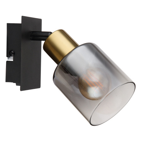 Nástenné svietidlo, kov čierny matný, kov zlatý matný, sklo dymové, priehľadné, kolískový vypínač, Š 9