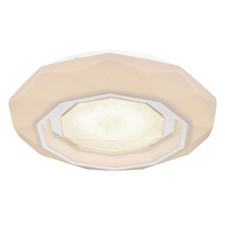 Stropné svietidlo, kov biely, akryl biely s trblietavým efektom, plast priehľadný, chrómový krúžok, 6