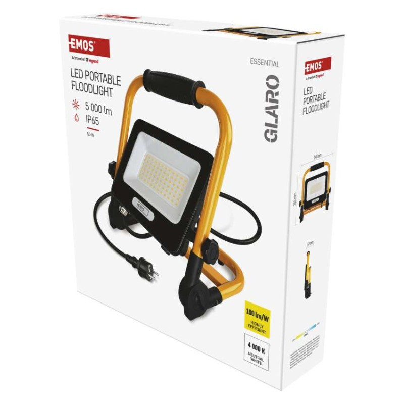 LED reflektor GLARO 50 W, žlto-čierny, IP65, 5000 lm, neutrálna biela 1