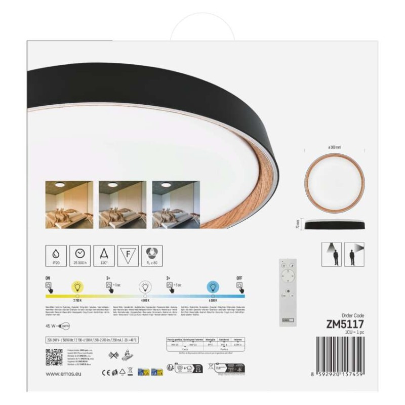 LED nástenné svietidlo ILVI, kruhové 45 W, stmievanie + CCT, čierna + drevo 12