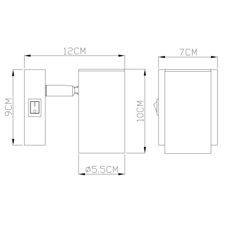Nástenné svietidlo, kov biely, kov chrómový, s vypínačom, ŠxV:70x100mm, H: 120mm, bez žiarovky 1x GU 15