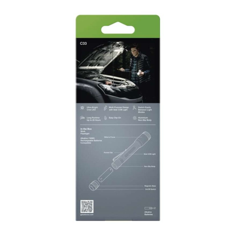 CREE + COB LED ručné svietidlo GP C33, 180 lm, 2× AA, fokus 7