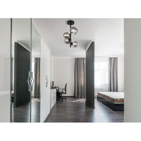 Stropné svietidlo kov čierny matný, dymové sklo, ø: 235mm, V: 400mm, priemer skla: 2 x 10cm, 2 x 12c 1