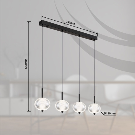 Závesné svietidlo, kov čierny matný, číry akryl, kábel PVC čierny, niekoľko úrovní pomocou nástennéh 10