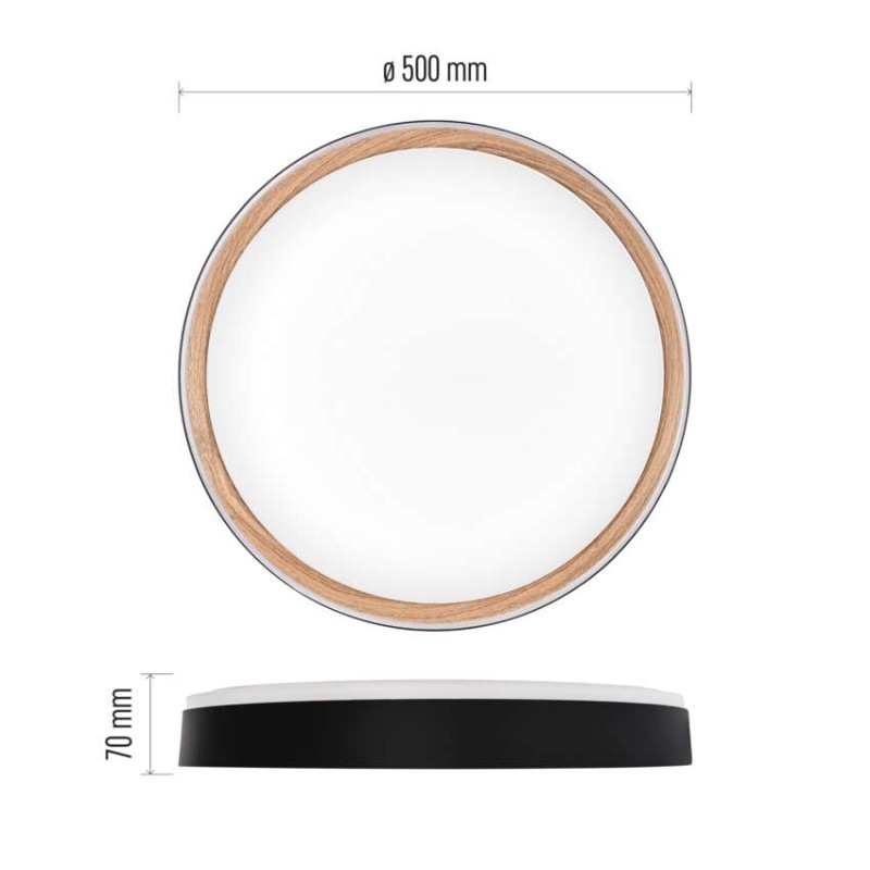 LED nástenné svietidlo ILVI, kruhové 45 W, stmievanie + CCT, čierna + drevo 2