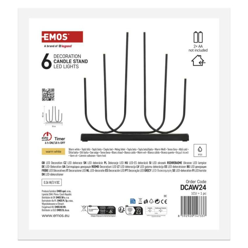 LED svietnik kovový čierny, 40 cm, 2x AA, vnútorný, teplá biela 7