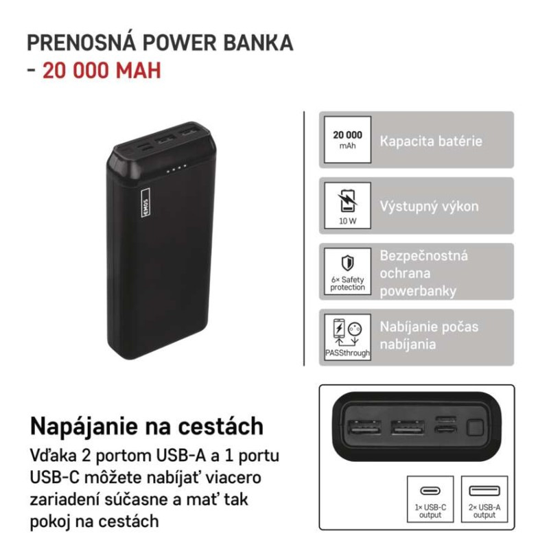 Power bank EMOS Alpha2 20, 20 000 mAh, 10 W, čierny 3