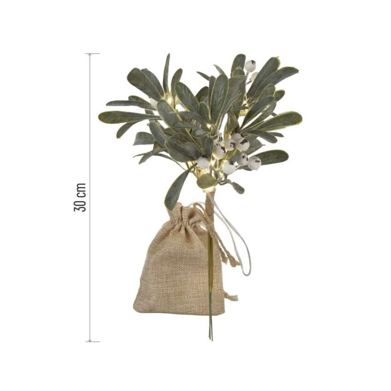 LED dekorácia - vetvička jmelí, 2x AA, teplá bílá, časovač 3