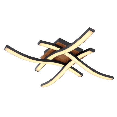 Stropné svietidlo, kov čierny, imitácia dreva, akryl biely, DxŠxV: 430x430x75, vrátane 1xLED 20W 230