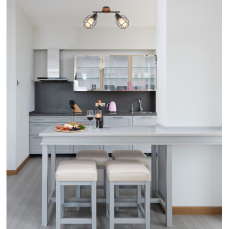 Nástenné svietidlo, kov čierny, drevo hnedé, DxŠxV:300x110x240, bez žiaroviek 2xE27, max. 40W 230V 1