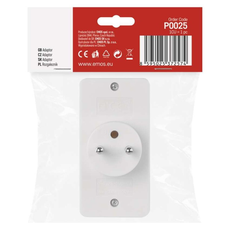 Rozbočovacia zásuvka 2× plochá + 1× guľatá, biela 6