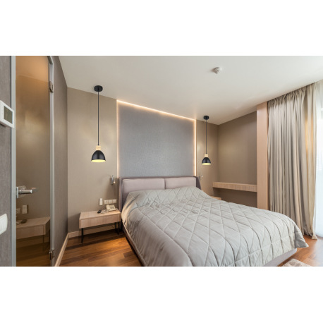 Závesné svietidlo, kov čierny a biely, kov vzhľad dreva, čierny PVC kábel, ø: 150mm, V:1200mm, bez ž 1