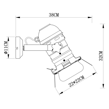 Nástenné svietidlo, kov čierny, filmový štýl, nastaviteľné klapky, ŠxV:220x320, H:380, bez žiarovky 10
