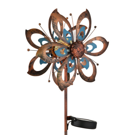 Solárne svietidlo, kov zlatej starožitnej farby, kov modrý, sklenená guľa číra s efektom prasknutého 14