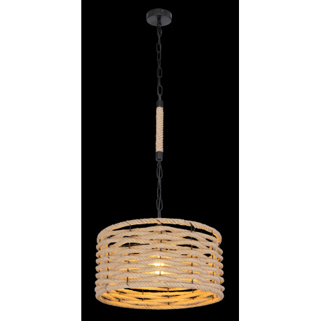 Závesné svietidlo, kov čierny matný, konopné lano, s čiernou reťazou, Ø:400, V:1560, bez žiarovky 1x 10