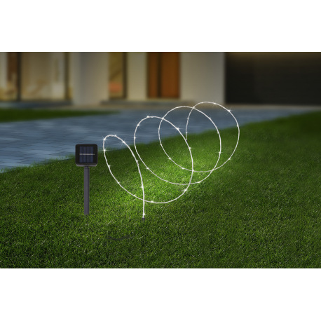 Solárne svietidlo, hliník, plast čierny, plast, svetielka na hliníkovom drôte, ohýbateľné, IP44, vyp 2