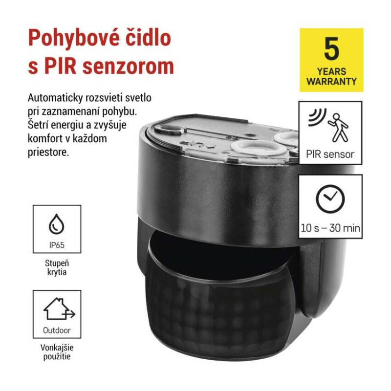 PIR senzor (pohybové čidlo) IP65 2000W, čierna 1